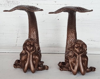 Mermaid Bookends / Mermaid Book End / Mermaid Statue / Mermaid Decor / Mermaid Figure / Nautical Decor / Mermaid Sculpture