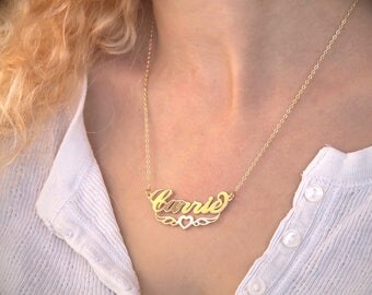 Name Necklace - Heart Necklace - Angel wings Name Necklace - Personalized necklace - Angel Necklace - Heart Necklace - Great Birthday Gifts