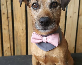 Dog wedding bandana. Dog costume. Dog bow tie. Dog Outfit. Dog bandana. Dog collar. Dog Wedding Attire. Dog tuxedo. Pink & Grey Dog Collar