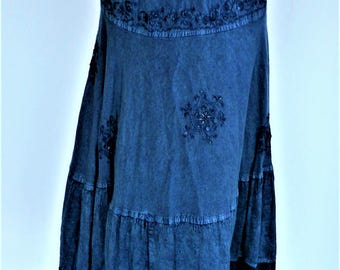 Baby'O Women's' Long Ankle Length Smocked Waist Summer Weight Denim Tiered Western Prairie Skirt