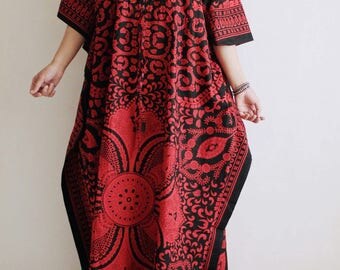 Caftan, kaftan dress, Red gown, Evening gown, wedding gown, boho dress, Indian gown, maternity photo shoot dress, maternity maxi (Red Motif)