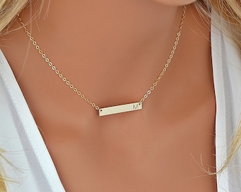 Small Bar Necklace, Delicate Necklace, Skinny Bar Necklace Engraved, Initial Bar Necklace Gold, Silver, Rose Gold 4x30