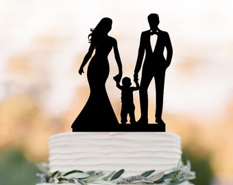 Funny Wedding Cake topper with boy, bride and groom wedding cake topper with child, funny wedding cake topper with kid, boy cake topper