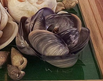 Sea shell flowers collage-nautical birthday present-sea shell art and decoration-beach theme-marine style-beach lover-bathroom picture