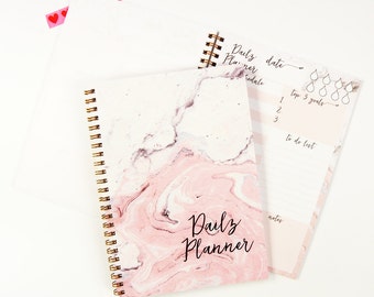 Daily Planner Notebook, Marble Notebook, To Do List Notebook, Spiral Notebook, Notebook Planner, Undated Planner A5, Pink Notebook, 50 sheet