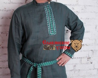 Men's Shirt "Woodsman", Men linen shirt, russian shirt, slavis shirt, cossack shirt, grey shirt, kosovorotka