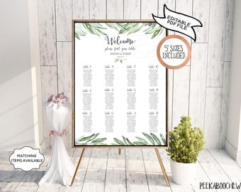 Wedding Seating Chart Table Assignment Poster Reception Dinner Table Name Board Find Your Seat Plan DIY Template Olive Mediterranean PCOLWS
