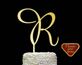 Letter R Cake Topper, initial cake topper, gold wedding cake topper, cake toppers single letter, wedding cake topper, Gold Letter r, CT#069