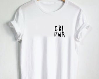 GRL PWR pocket Shirt - Womens Shirts, Unisex Tees, Feminist Feminism Shirt Tees Flowers Strength Girls Female Tops Girl Power Shirt