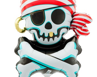 Large Pirate Skull and Bones Shape Balloon/ Pirate Skull Party Balloon/ Pirate Balloon/ Pirate Favors/ Pirate Centerpiece Sticks