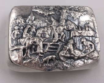 Vintage Dutch Repousse Scenic Silverplate Trinket Pill Box
