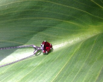 oxidized silver deep red garnet heart necklace