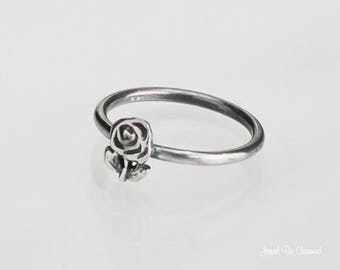 Handmade Sterling Silver 925 Ring – Solid Rose Flower Design, Any Size