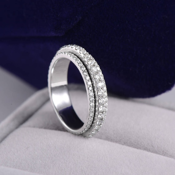 Wedding Band Women Fidget Ring Spinner Ring Moissanite