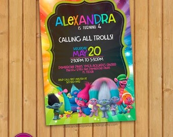 Trolls Birthday Invitation, trolls party supplies, trolls party, trolls invitations, Printable Trolls Birthday, Download Digital Files