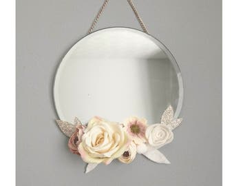 Boho Mirror, Custom To Order, Romantic Nursery Decor, Shabby Chic, Floral Mirror, Baby Shower Gift, Princess Nursery,