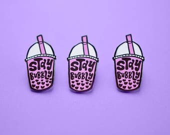 Stay Bubbly Enamel Pin, Bubble Tea, Pin Flaire, Pin Game, Pin Collector, Lapel Pin, Kawaii Pin, Aesthetic, Brooch