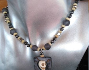 Skull Choker. Made with Haematite and Smokey Grey Czech glass beads.