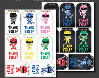 Power Rangers Thank You Tags, Power Rangers Birthday, Power Ranger Printable Party, Digital Invitation