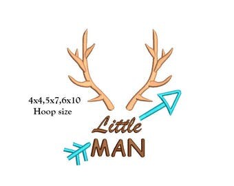 Little Man Antlers Embroidery Design - 3 sizes instant download Deer Antler little man embroidery