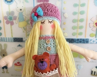 Handmade cloth doll, rag doll, fabric doll