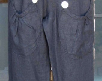 Ladies Black 100% Linen Pedal Bloomer Pants