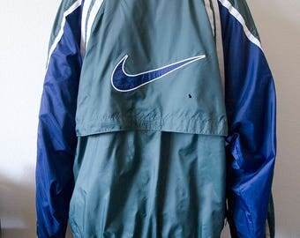 TRACKER // Vintage 90s Nike Windbreaker Unisex XL Green and Blue Jacket Swoosh Logo 1990s Streetwear Coat Rain Jacket Sportswear