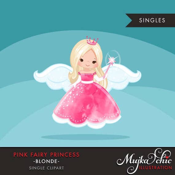 Pink fairy princess clipart. Fairy wings, fairy magic, cute fairy character, princess graphics, princess crown, single illustration Il_570xn