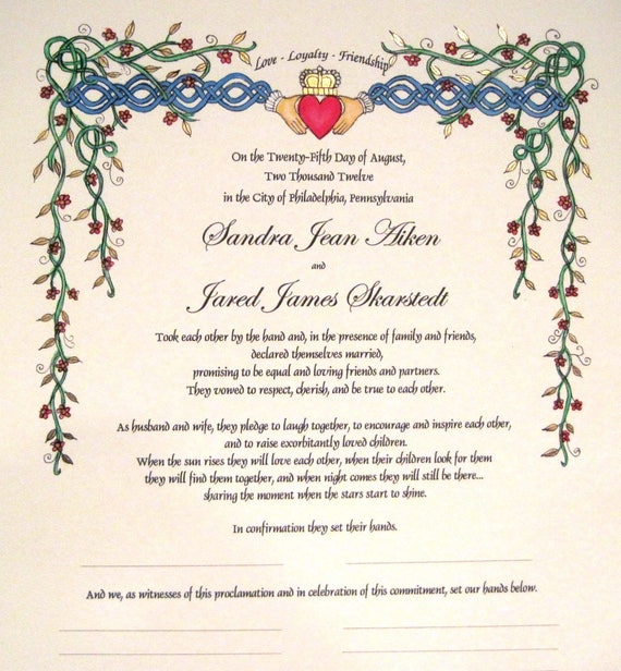 Celtic Quaker Marriage Certificate