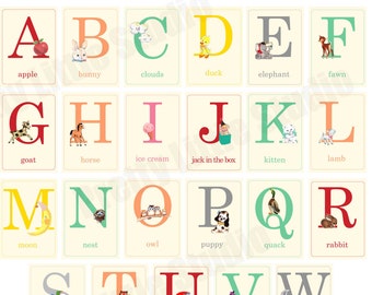 Digital | Print at Home | 5x7 Baby ABC Alphabet Flash Cards Vintage Retro Style