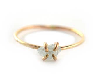 Raw Aquamarine Ring, Raw Gemstone Ring, March Birthstone Ring, Size 7.5