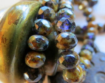 NEW LAVENDER CANYON . Czech Picasso Glass Beads (12 beads) 5 by 7 mm rondelles