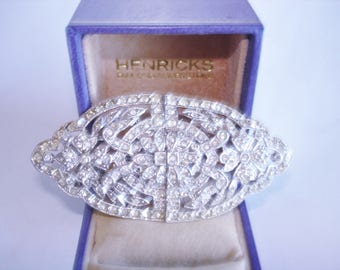 Fur Clip Brooch Clear Rhinestone Silver Tone.