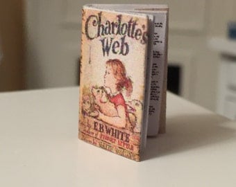 Miniature Charlotte's Web Book, Dollhouse Miniature, 1:12 Scale, Mini Book, Color Book Cover, Printed Pages, Dollhouse Accessory