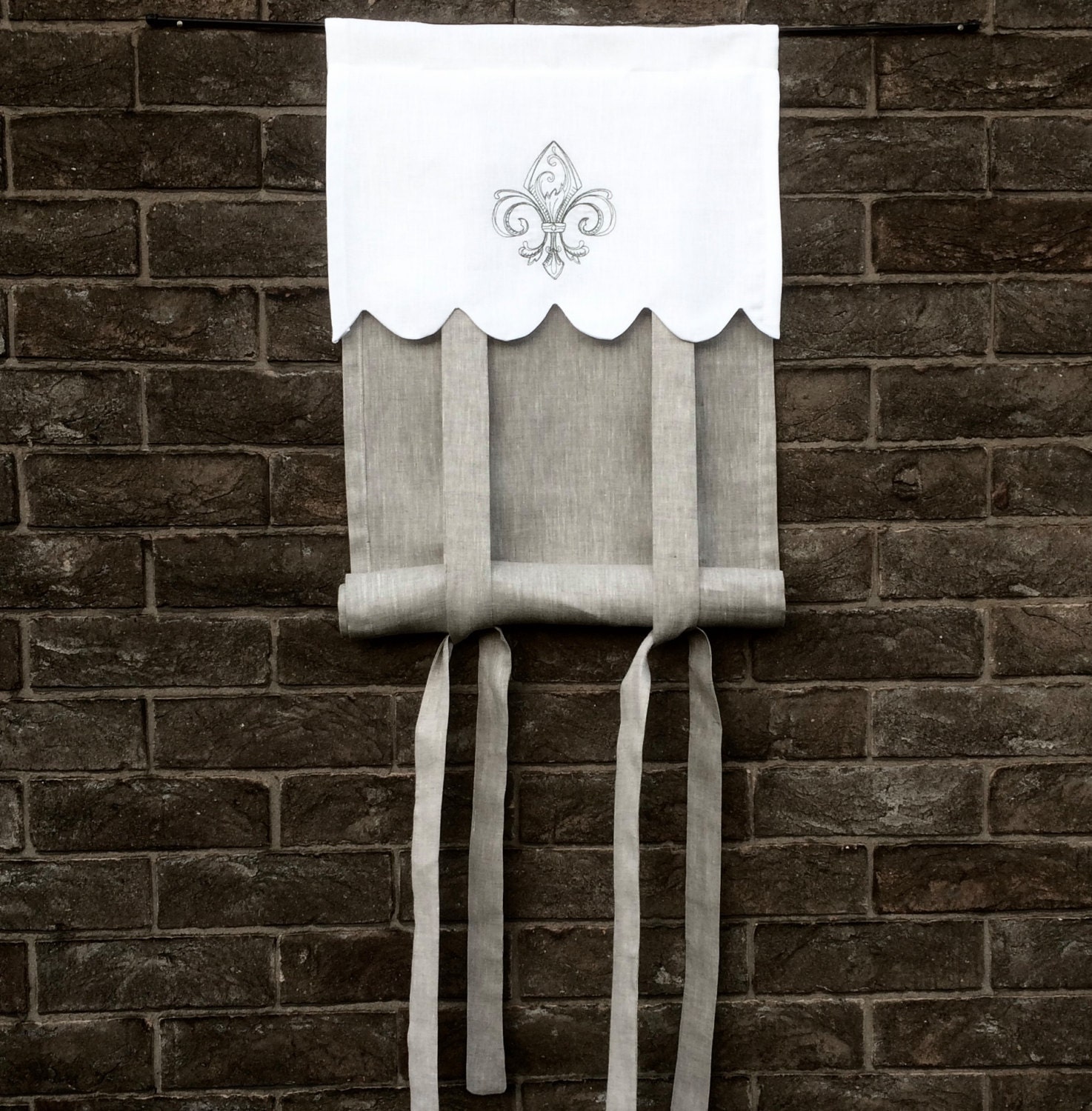 Natural Gray French Door Curtain 64 inch Vintage Fleur de