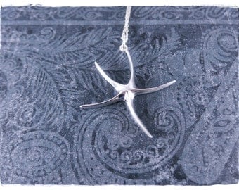 Large Silver Starfish Necklace - Sterling Silver Starfish Charm on a Delicate Sterling Silver Cable Chain or Charm Only