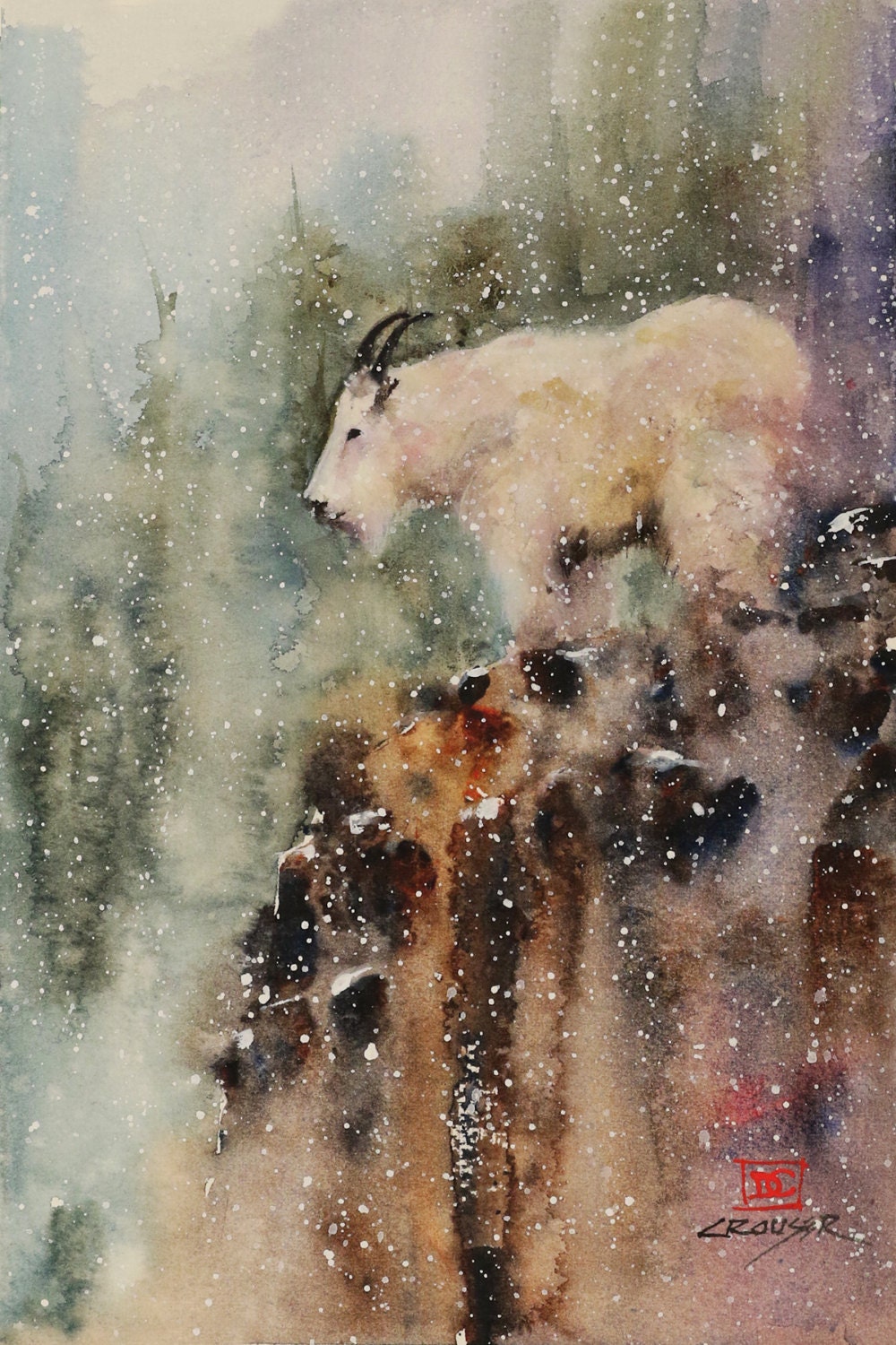 MOUNTAIN GOAT Wildlife Print Watercolor Painting by Dean