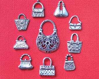 Handbag Charm Collection Antique Silver Tone 10 Different Charms - COL052