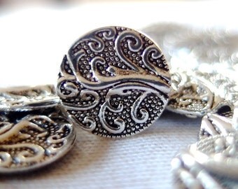 40pc - 12mm Antiqued Silver Flat Round Coin Spacer Beads, Alloy Metal Swirl Pattern, 3mm thick, package of 40 pieces