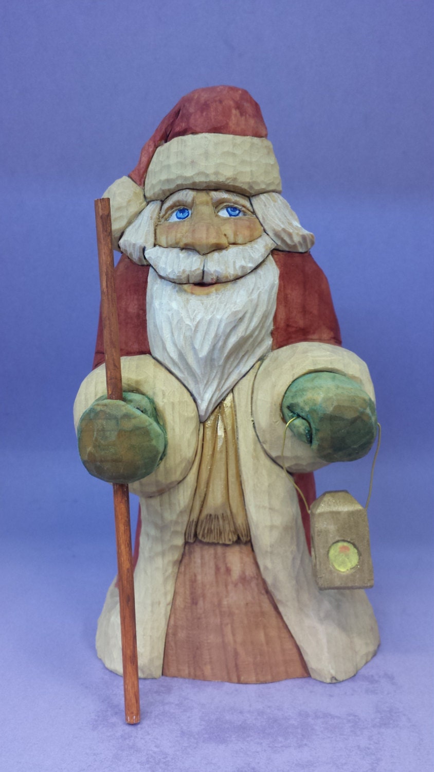 Collectible Santa Claus wood carving hand carved Christmas