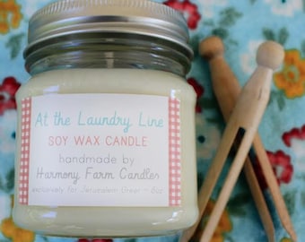 At the Laundry Line Soy Candle, Mason Jar Candle, Clean Cotton, Linen, At Home in This Life Collection, Fresh Scent, Home Fragrance