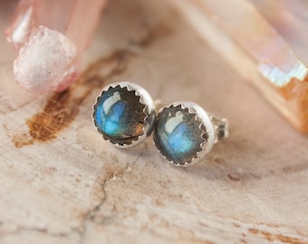 Labradorite earrings, sterling silver stud earrings, labradorite goddess earrings, labradorite stud, 8mm labradorite earrings, RTS