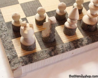Rustic Chess Set Log Wooden Chess Board Handmade Chess Set Natural Family Board Game Classic