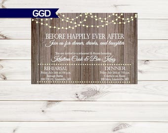 Vintage Lights on Rustic Wood Rehearsal Dinner Invitation, rehearsal and dinner invite, wedding rehearsal dinner invitation