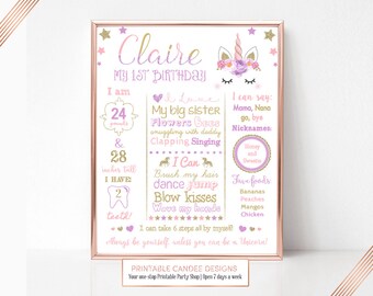 Unicorn Birthday Chalkboard Sign, Unicorn Birthday, Milestone Sign, Printable Stats Sign, 1st Birthday Custom Board, Not Printed