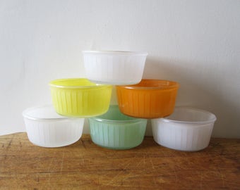 6 vintage french ramekins, Glass ramekin, Ramequins verre, 1970, Retro kitchen, Bowl, France, Huile Calvé