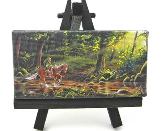 2x4 Legend of Zelda, Link and Epona, Mini Fridge or Easel Painting by J. Mandrick