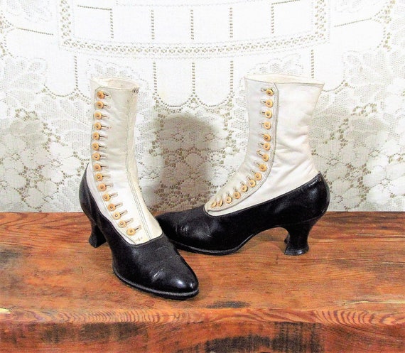 Antique 1800s Victorian Two Tone Soft Leather Button Up Granny Boots sz 5/6 by SirenCallVintage steampunk buy now online