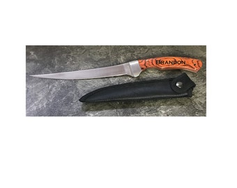Fillet Knife - Laser Engraved Wood Handle Fillet Knife - Great for Dad, Brother's, Sportsmen, Fishermen, Groomsmen gifts!