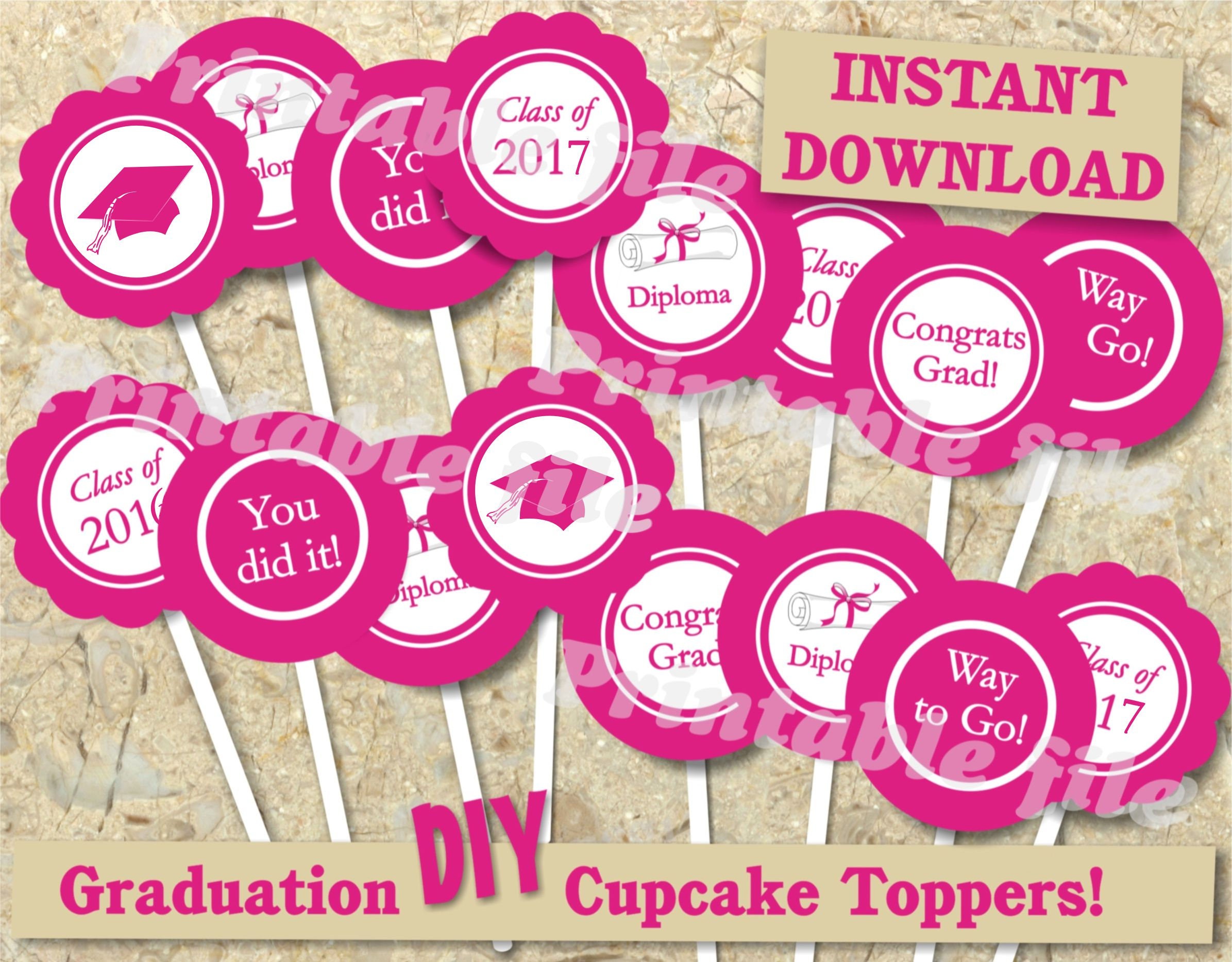 Graduation cupcake toppers printable template DIY